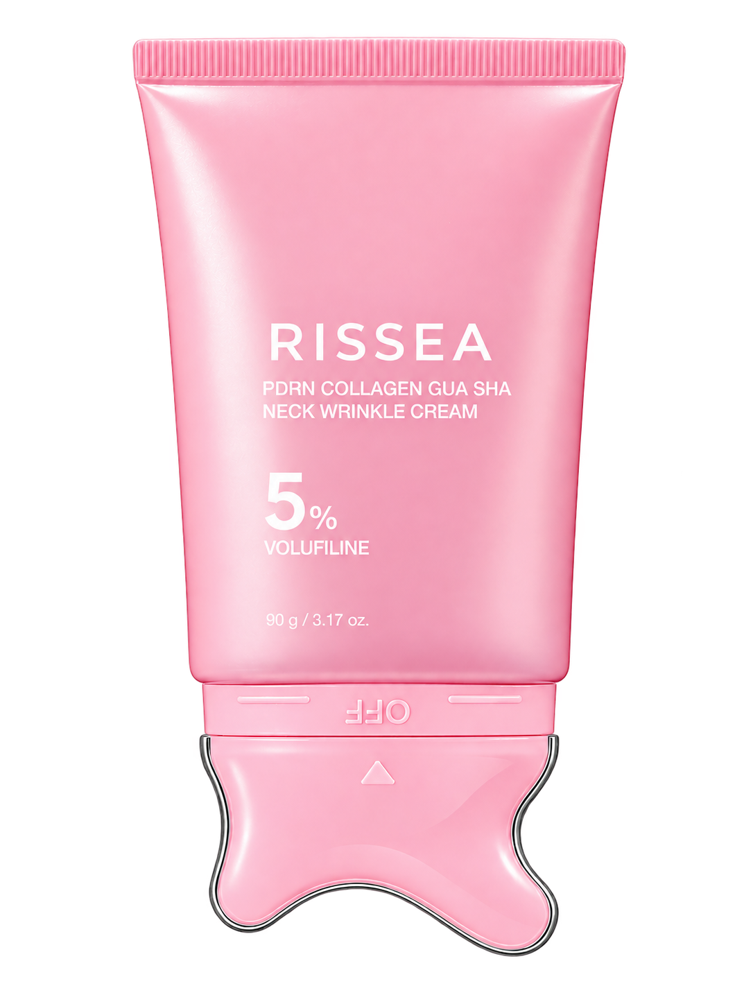 Creme PDRN com colágeno RISSEA de 90 g, tubo rosa com aplicador Gua Sha integrado